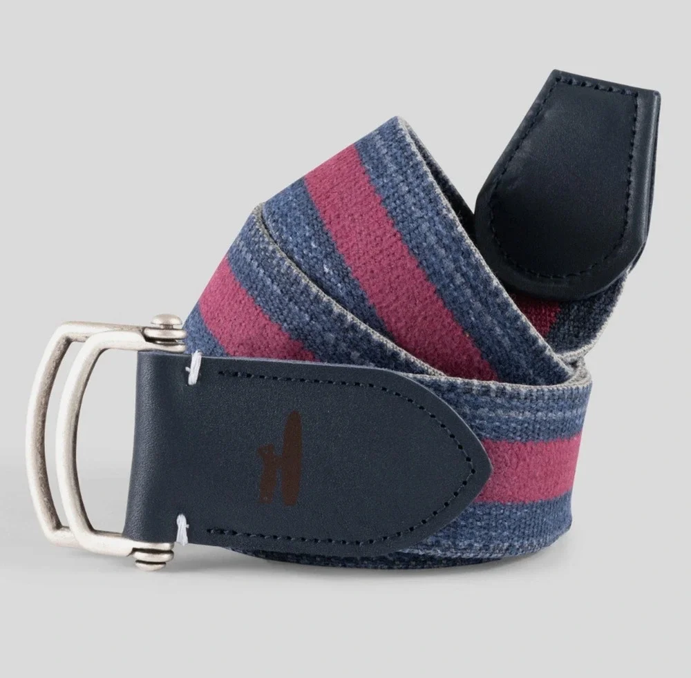 NEW JOHNNIE-O MENS NAVY BLUE RED WAXED COTTON STRETCH BELT GOLF SZ XXL